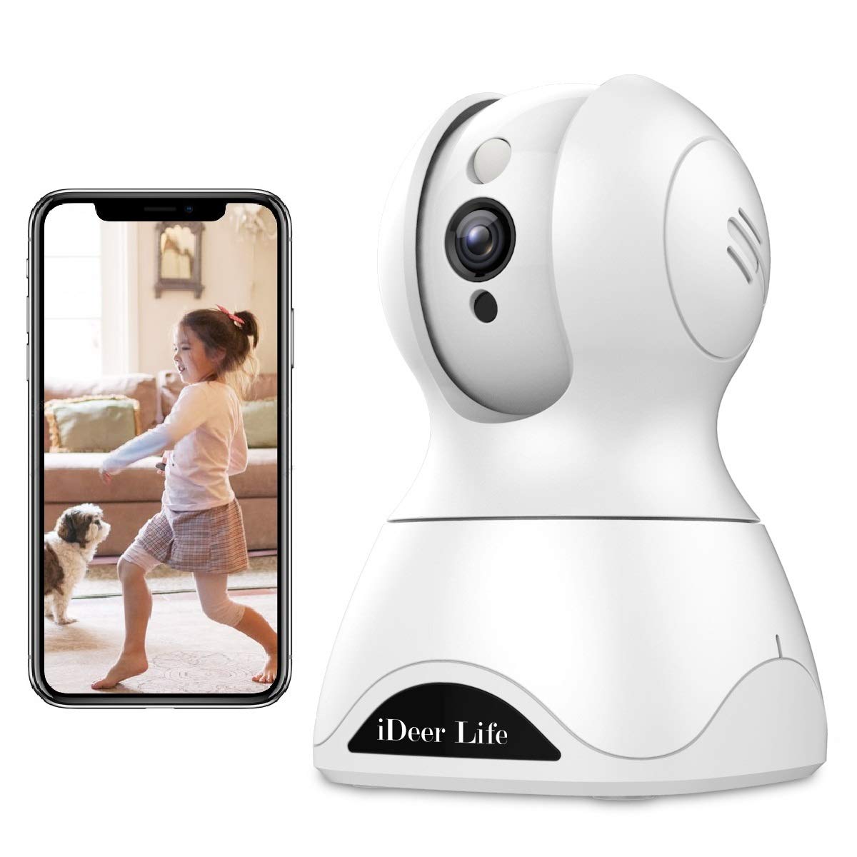 IDEER LIFE Wireless IP Camera, 1536P HD Home Security Camera, available for A.lexa, 3MP WiFi Pet Baby Monitor 360° Viewing 8X Zoom, Two-way Audio, Motion Detection, Night Vision