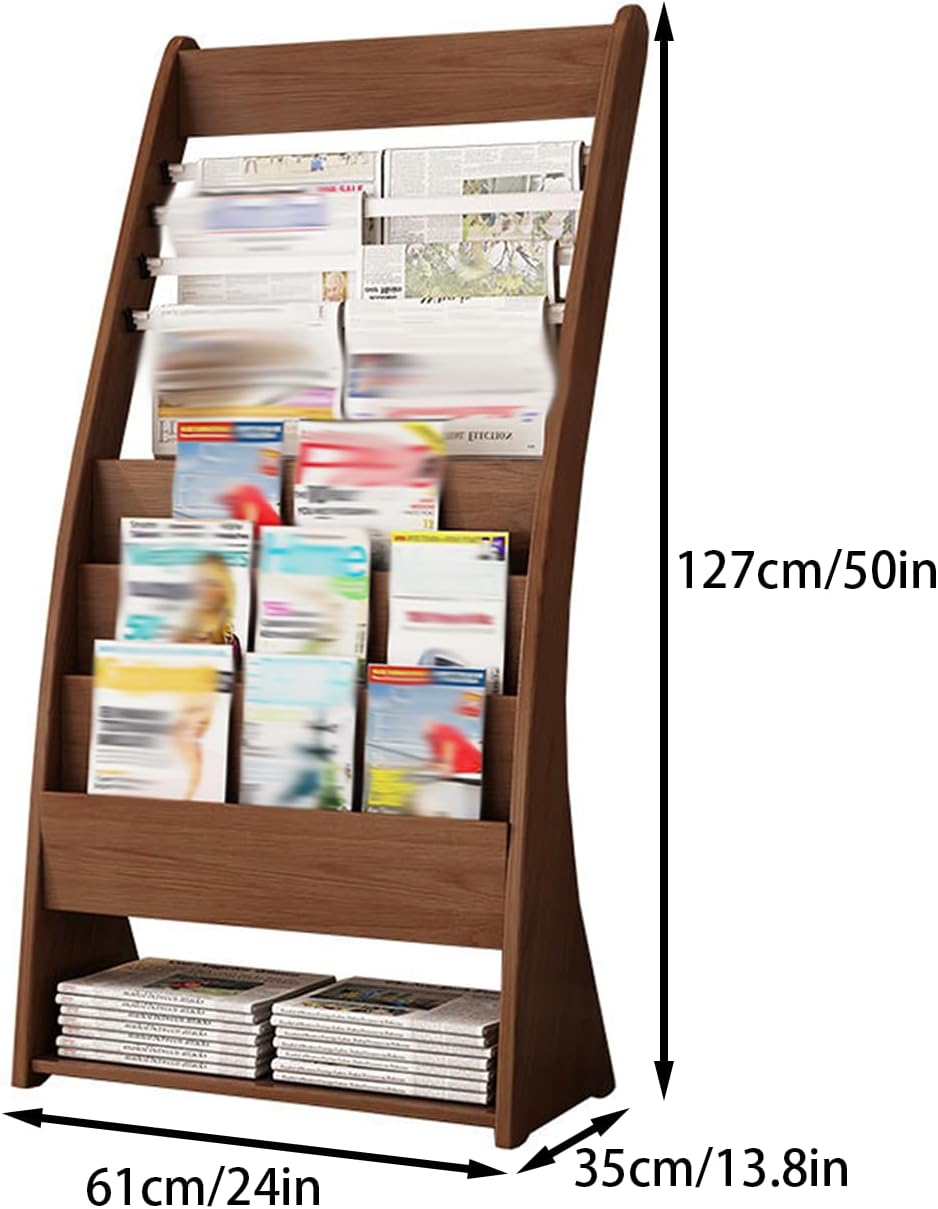 Brochure Display Rack Floor Standing Magazine Rack Magazine Display Stand with Newspaper Holders Wooden Newspaper Rack Literature Catalog Display Holder Magazine Stand for Office Lobby Hospit Style 2