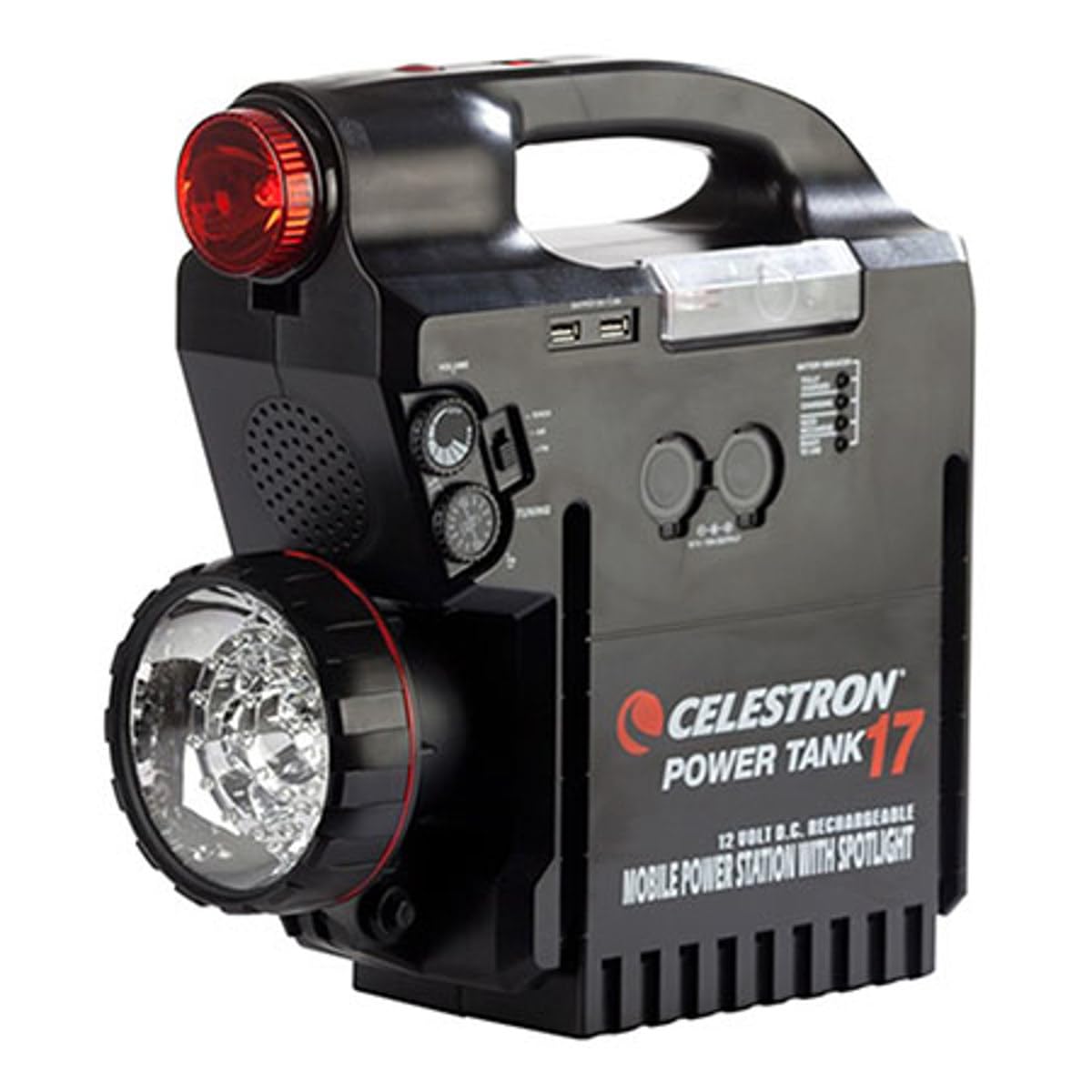 Celestron – PowerTank 17 Telescope Battery – Rechargeable Portable 12V Power Supply for Computerized Telescopes – 204 Wh Power – Built–in AM/FM Radio, Siren, 2 USB Ports, Cigarette Lighter Adapter