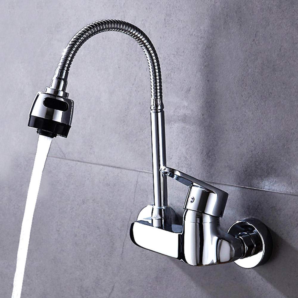 FCXWEVR WallMounted Copper Faucet Chrome Plated Hot & Cold Water Inwall Installation for Kitchen Sink Balcony Laundry Double Open Design Durable & Stylish