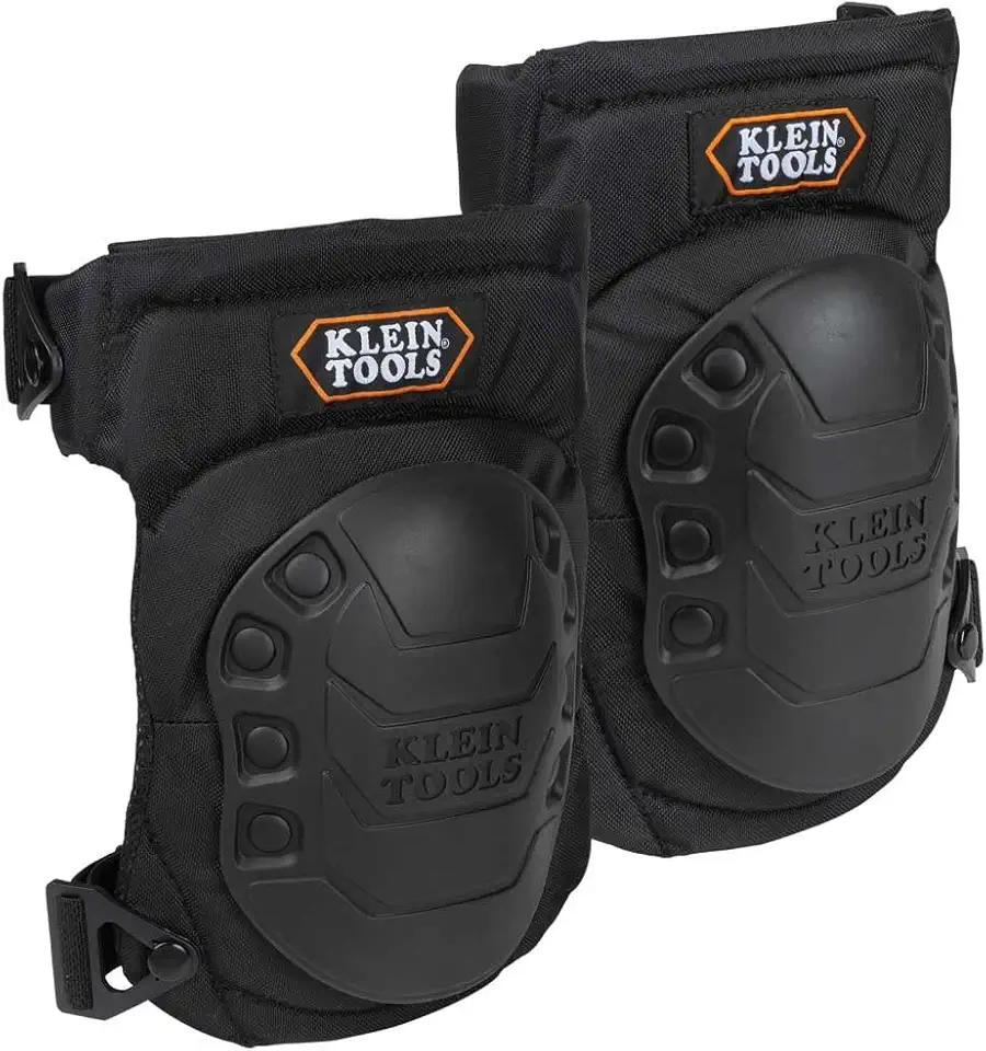 Klein Tools 60344 Knee Pads, Hinged Gel Knee Pads with Slip Resistant Rubber Caps, Quick-Release Clips and Adjustable Straps, Black