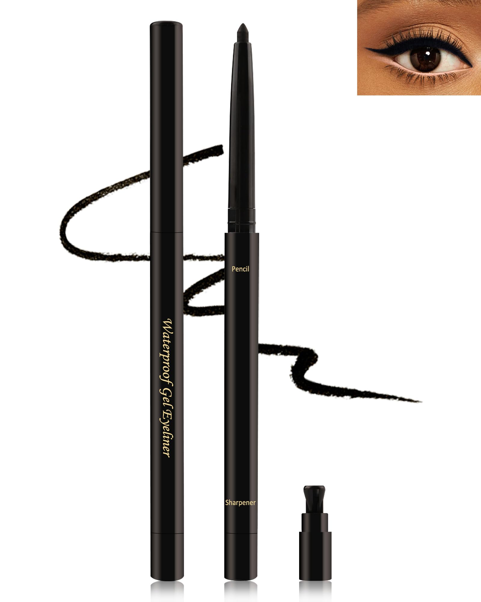 Eyeliner for Older Women Gel, Black Prime Waterproof Retractable Eye Liner Black (1Pcs)