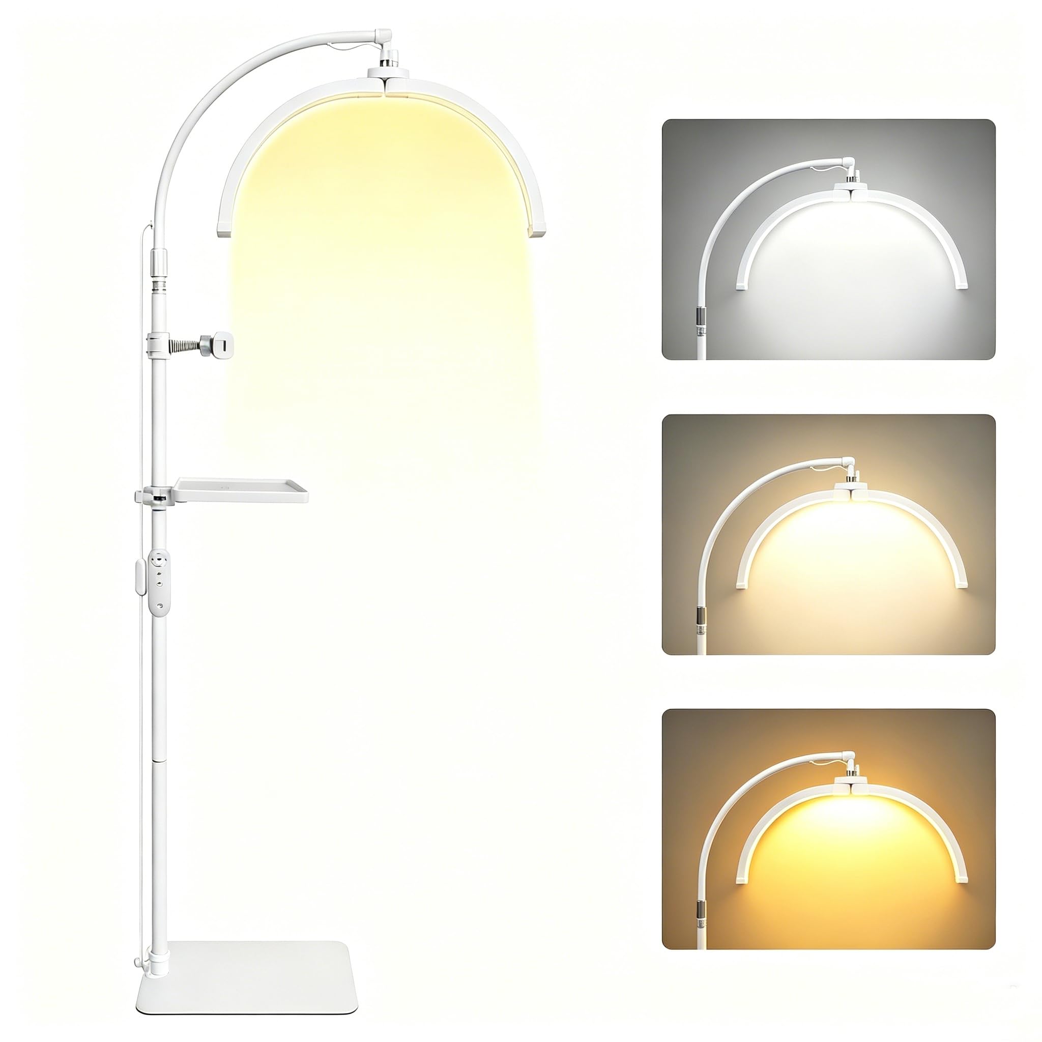 Half Moon Lash Light:22IN Foldable Floor Lamp for Eyelash Extensions,3 Colors/Phone Holder/Storage Tray-360°Rotatable & Height Adjustable-Beauty Light Floor Standing for Salon/Home/Mobile Beauty Techs
