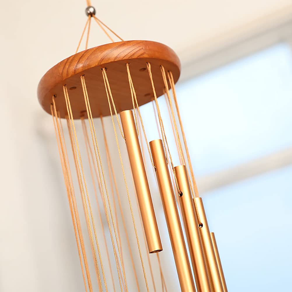 Alnicov Campanelli a vento per esterni, campanelli a vento commemorativi, 89 cm, con 18 tubi in lega di alluminio, per giardino, patio, casa e interni (dorato)