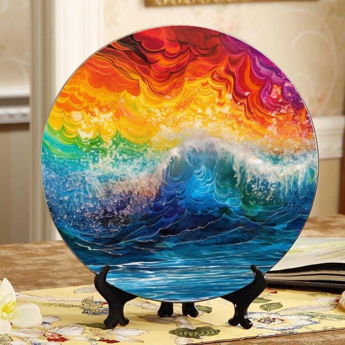 Forest Moon 10-inch Ceramic Plate for Wall Display or Tabletop, with Stand & Hook DP-093473591