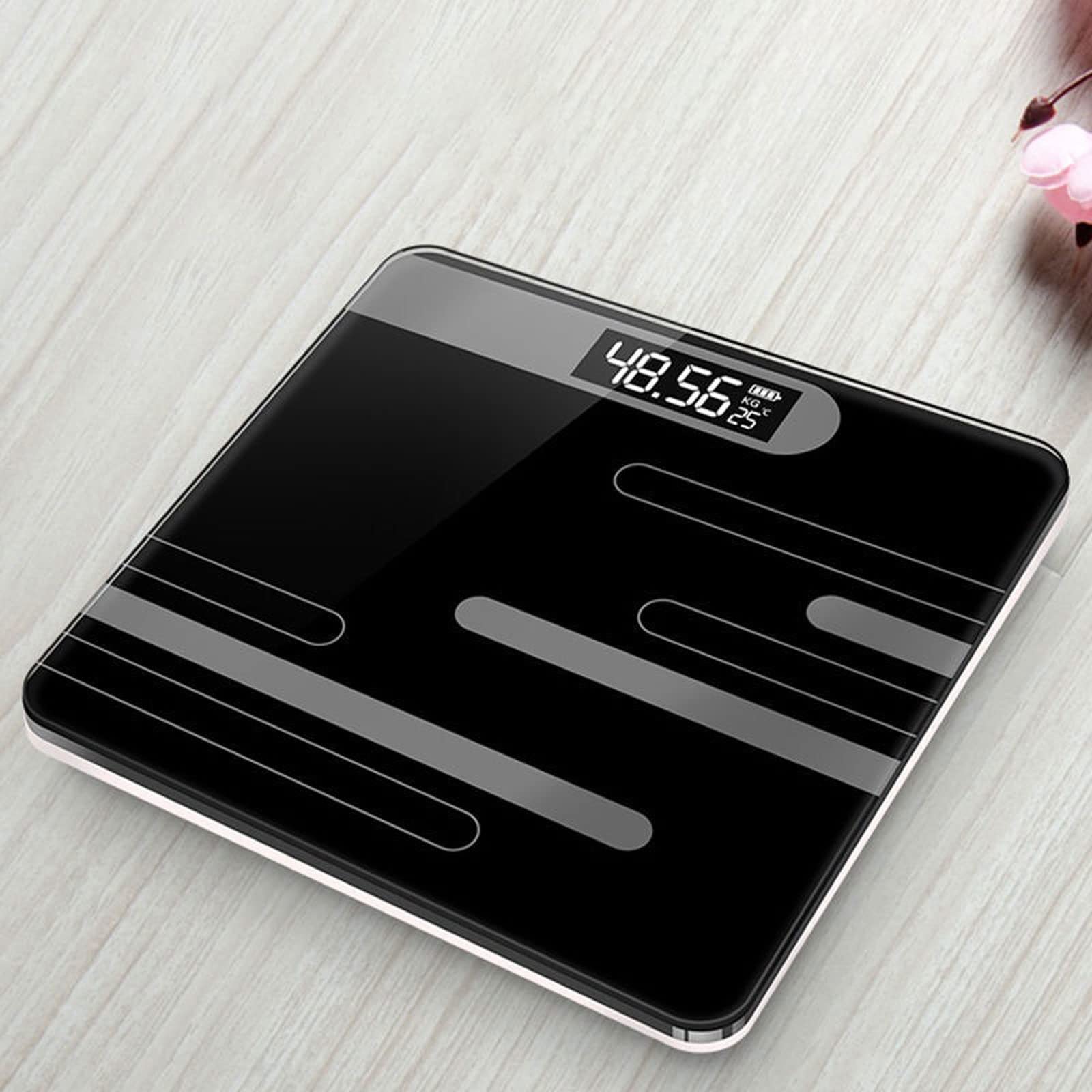 JINGYAN Cyfrowa waga osobowa Bathroom Scale Floor Body Scales Digital Weight Display Glass Smart Electronic (czarna)