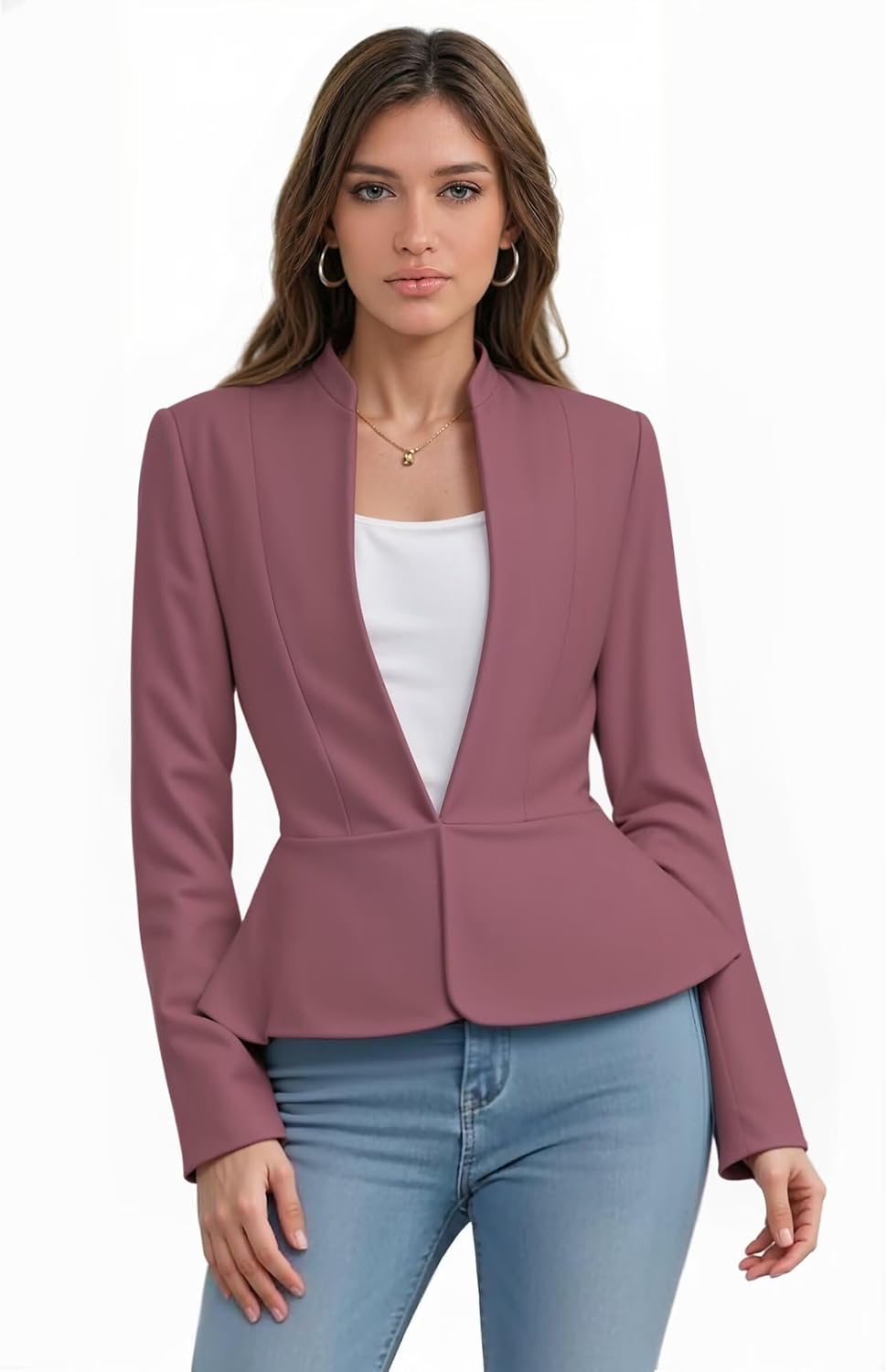 Hybrid & Company Women's Casual Work Office Elegant Open Front Premium Nylon Blazer Jacket