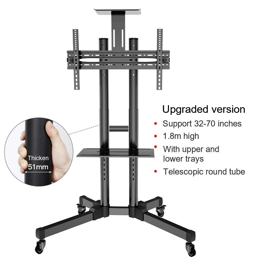 Supporto universale per TV a schermo piatto da 32 a 70 pollici, carrello per TV a schermo piatto regolabile in altezza con vassoio, robusto supporto universale per TV per casa e ufficio