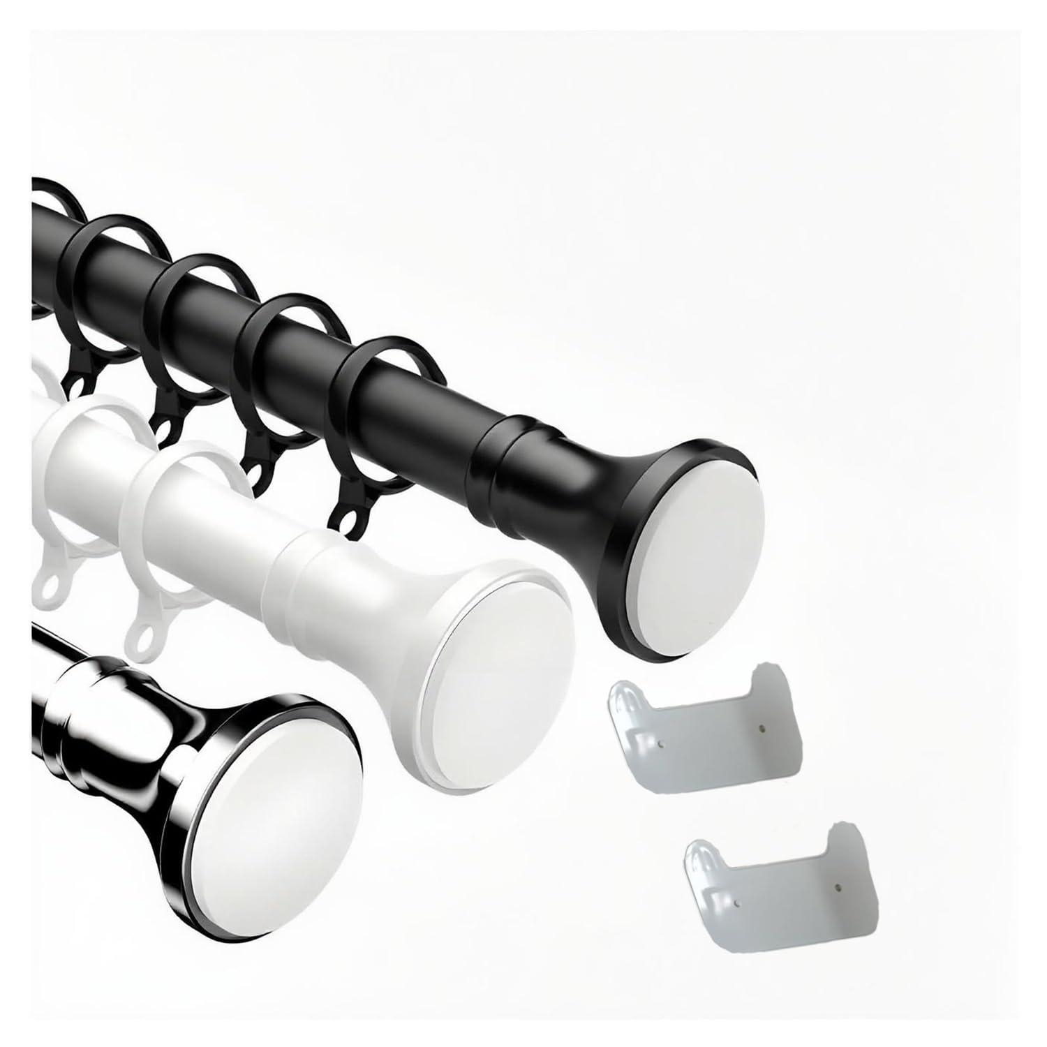 Tringle à rideau réglable - Tringle à rideau télescopique à tension réglable pour douche, installation sans perçage, barre à rideau extensible avec plateau porte-cartes, idéale pour salle de