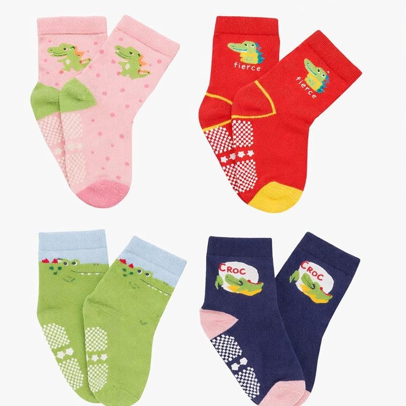Image of Non Slip Kids Toddler Cotton Socks with Grip | Anti Skid Crew Socks for Babies & Toddlers | Soft Breathable Regular Socks | Assorted Prints