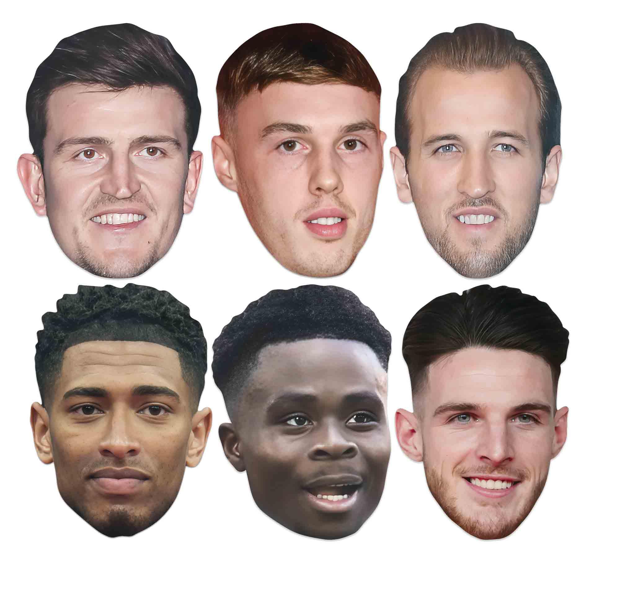 Star Cutouts SMP473 England Six Pack Masks – Declan Rice, Bukayo Saka, Jude Bellingham, Harry Kane, Cole Palmer & Harry Maguire Footballers – Party Set, Events & Fan Displays