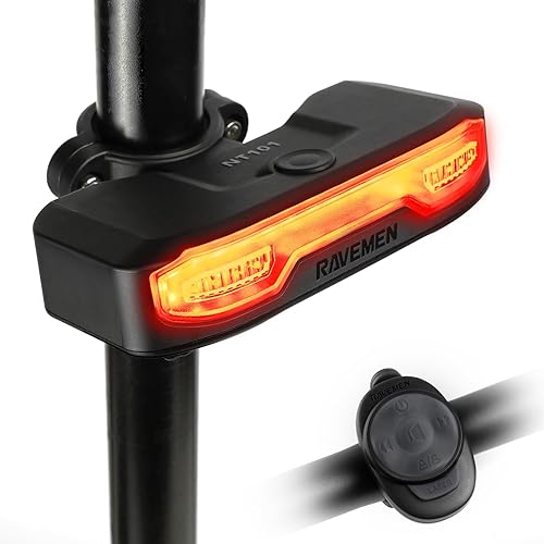 RAVEMEN NT101 Luz trasera para bicicleta con señales de giro 160lm Luz trasera de bicicleta con alarma de bocina de bicicleta para tijas de