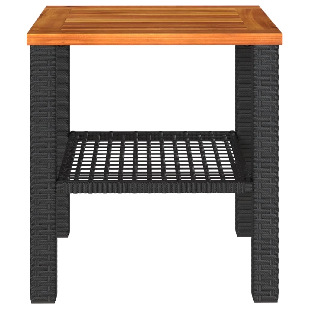Piccolo tavolo da giardino nero, 40 x 40 x 42 cm, in rattan sintetico e legno di acacia, resistente alle intemperie, stabile, salvaspazio, per terrazza, balcone, giardino, per cene, picnic