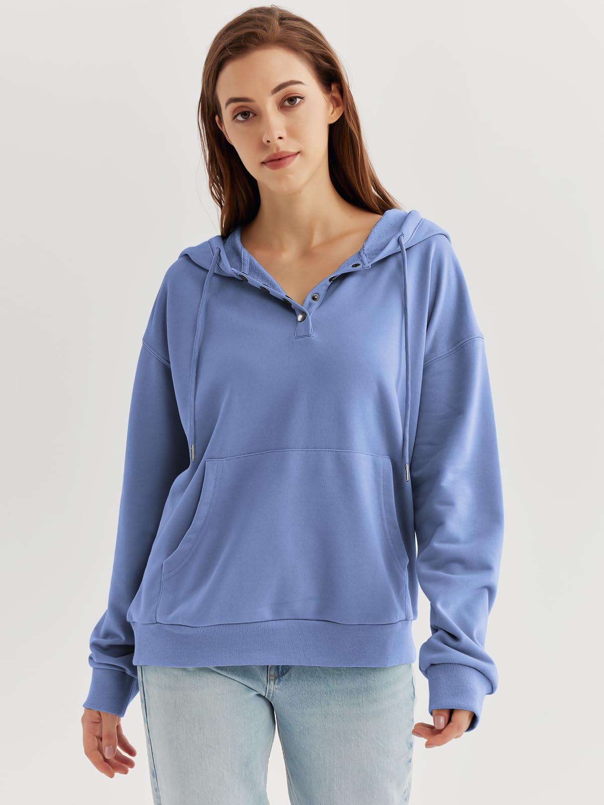 Ezymall Felpe con cappuccio casual da donna Pullover Top coulisse Maniche Lunghe Felpe Autunno Vestiti con Tasca
