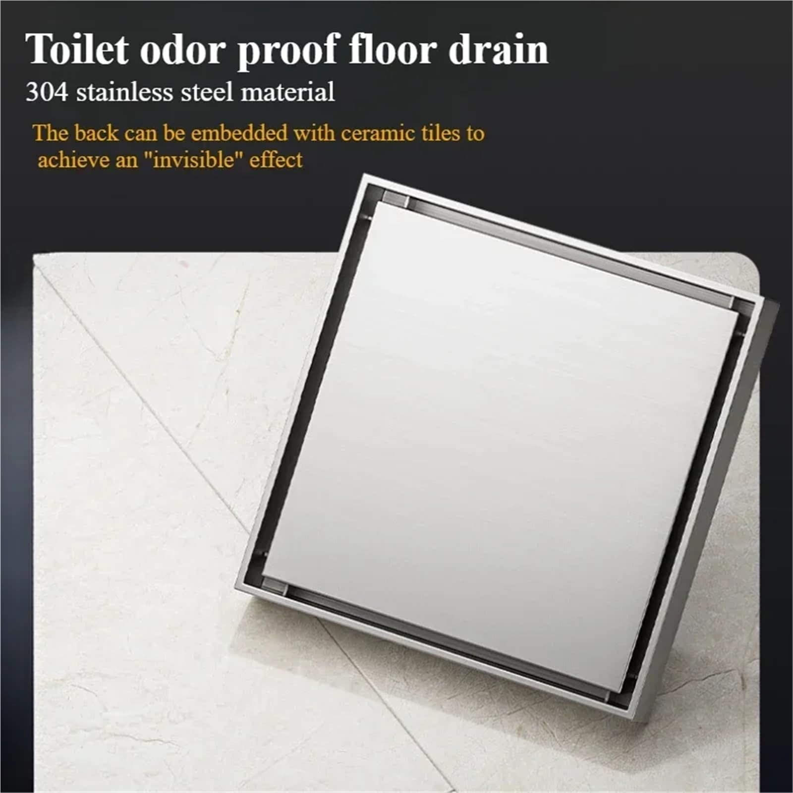 Sumidero Terraza Desagües de suelo Desodorante acero inoxidable Desagüe invisible que se puede incrustar con azulejos(15cmx15Cm gold)