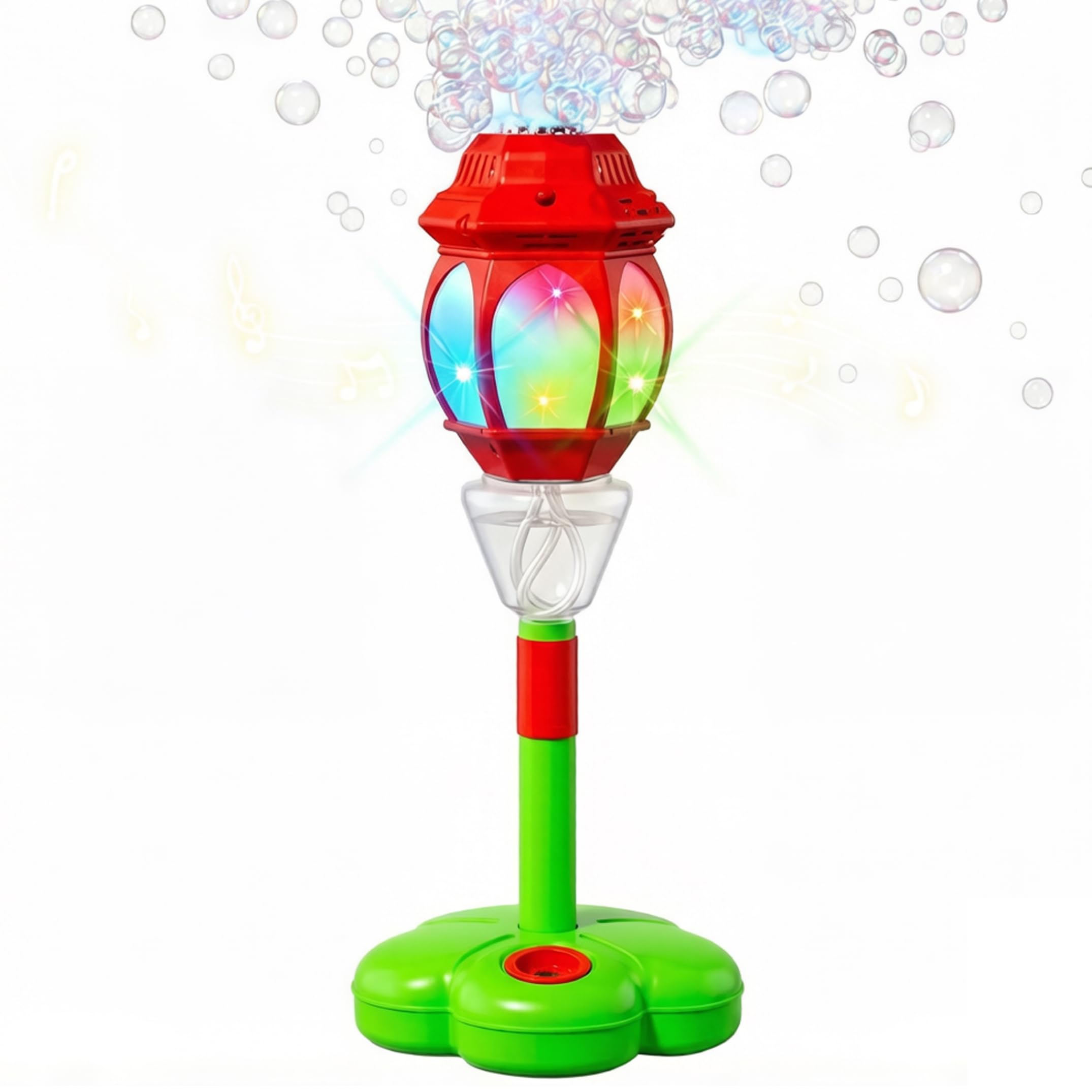 Máquina de burbujas para niños, máquina automática de burbujas con sonido y luz, linterna para niños, liberación de un botón, control remoto, soplador rojo recargable