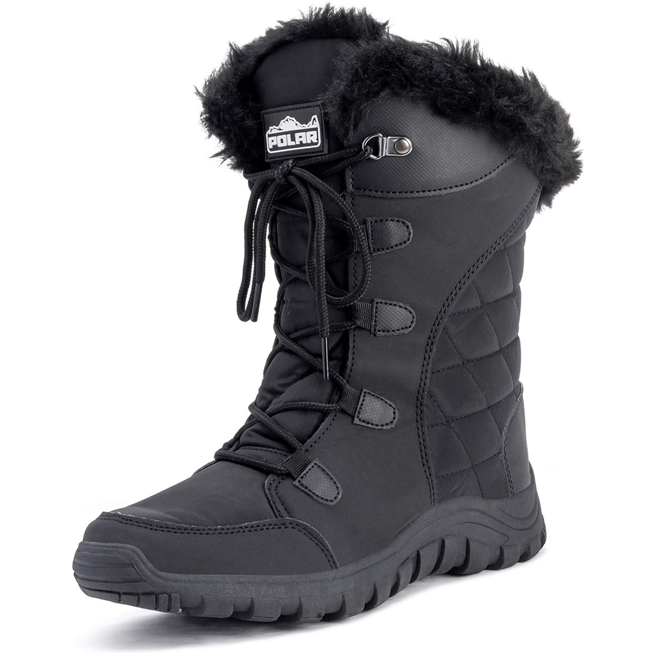 Polar Damen Schneestiefel – Wasserdichtes Nylon, Doppelreißverschluss, Einfach zum Hineinschlupfen – Dickes Kunstfellfutter – Memory Foam – Fur Regen & Winterwetter