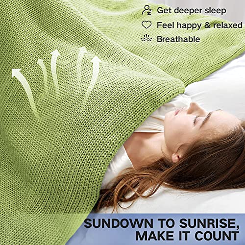 Guohaoi Knitted Weighted Blanket for Adults (Light Green 48"x72" 15lbs) No Beads Cooling Throw Blanket for Hot Sleepers, Home Decor Breathable Chunky Knit Heavy Blanket Use on Full Size Bed