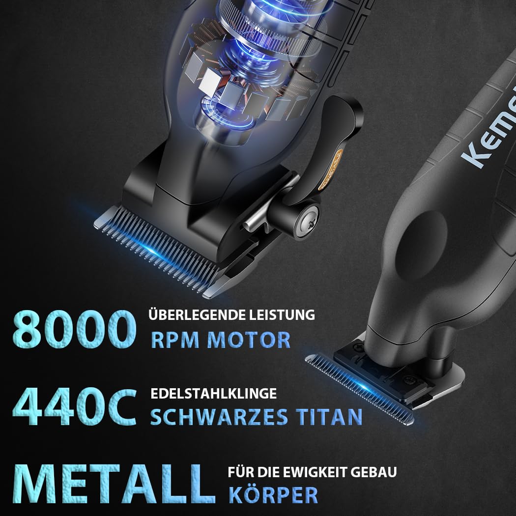 KEMEI 3 in 1 Kabelloser Haarschneider, Hair Trimmer & Folienrasierer Herren | Barber Set mit LED-Display, 8000RPM Motor & USB/Dock-Ladung(Schwarz)