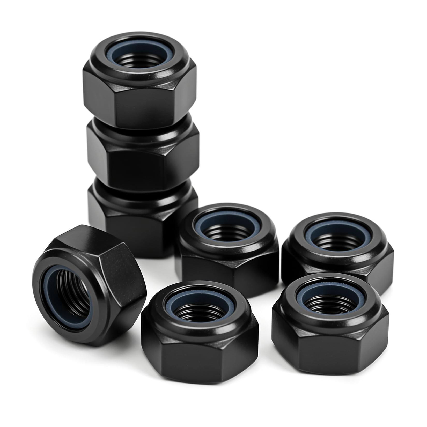 qxayxa 50 Pcs M8 Nylon Insert Hex Lock Nuts, DIN 985, Black Carbon Steel — image 1