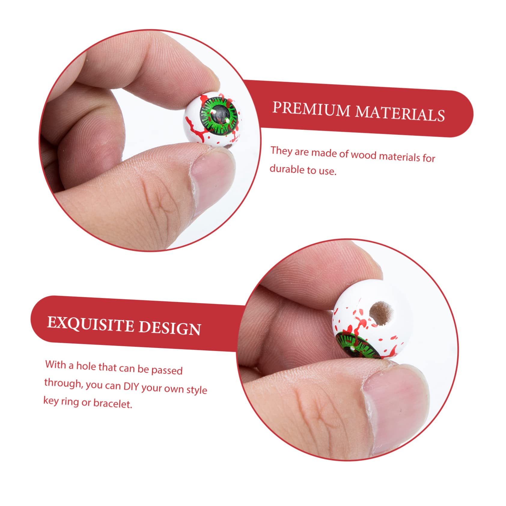 NUOBESTY 300piezas Abalorios De Madera Estilo Halloween Espaciadores Patrón De Ojos Para Manualidades Diy Accesorios Creativos De Madera Para Pulseras y Collares