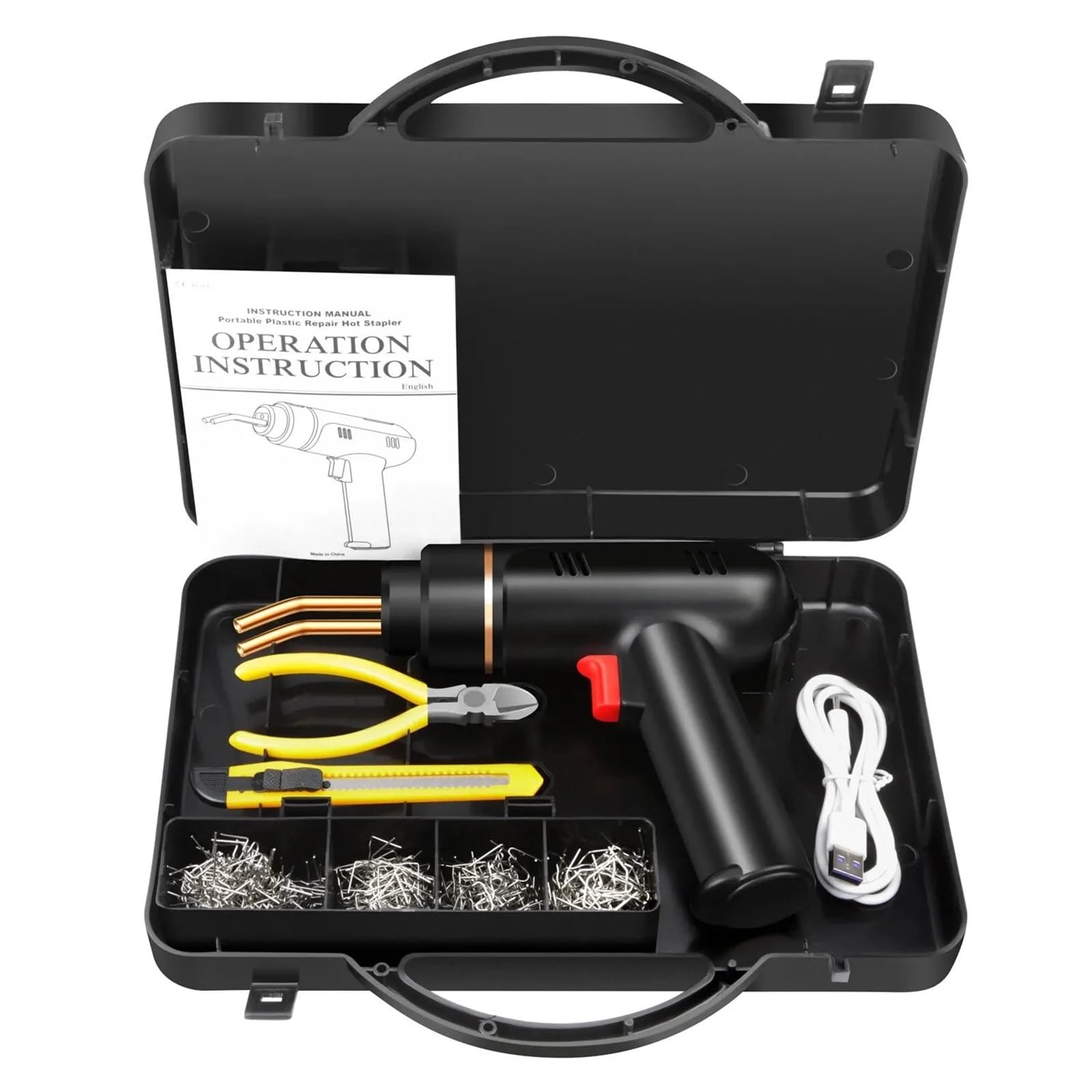 Chiodi di Saldatura Kit di riparazione paraurti per saldatrice plastica ricaricabile con pinzatrice a caldo da 200 W, saldatore per(A)