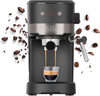 Black+Decker – BXCO1100E Compact Espresso Maker | 1100W | 20 Pressure Bars | 3 Functions | Integrated Steamer | Removable …
