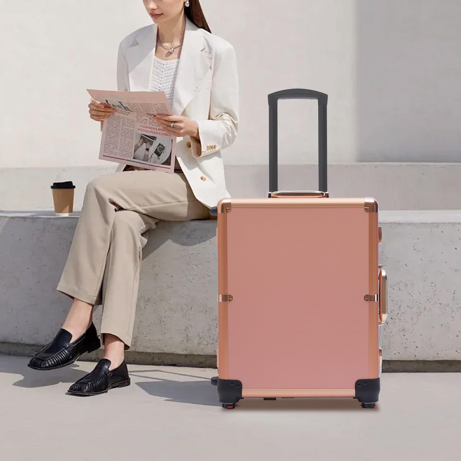 Valigetta cosmetica trolley, con illuminazione e specchio, altezza regolabile e luminosità, per trucchi, beauty case