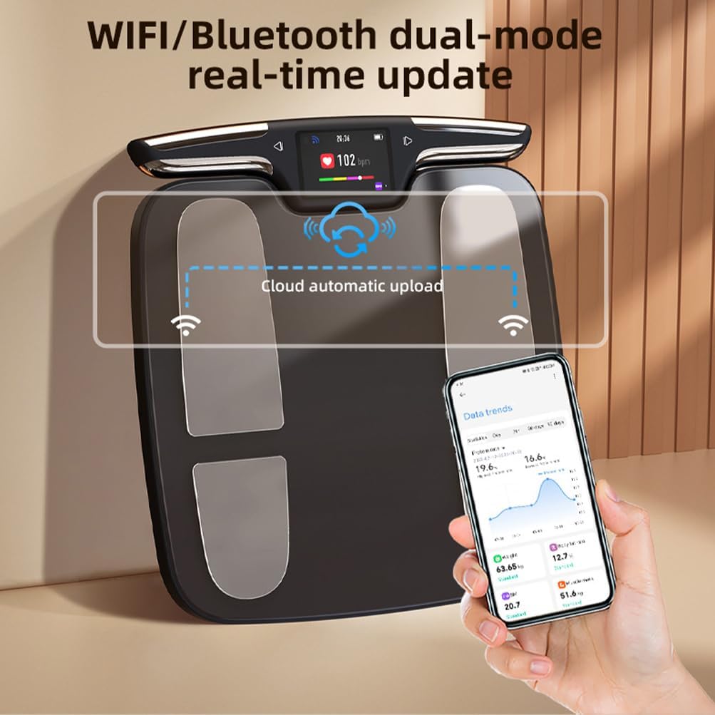 Bilancia digitale da bagno, analizzatore intelligente del grasso corporeo con 8 elettrodi, misurazione della composizione ricaricabile, indice BMR, alta precisione, ampio display