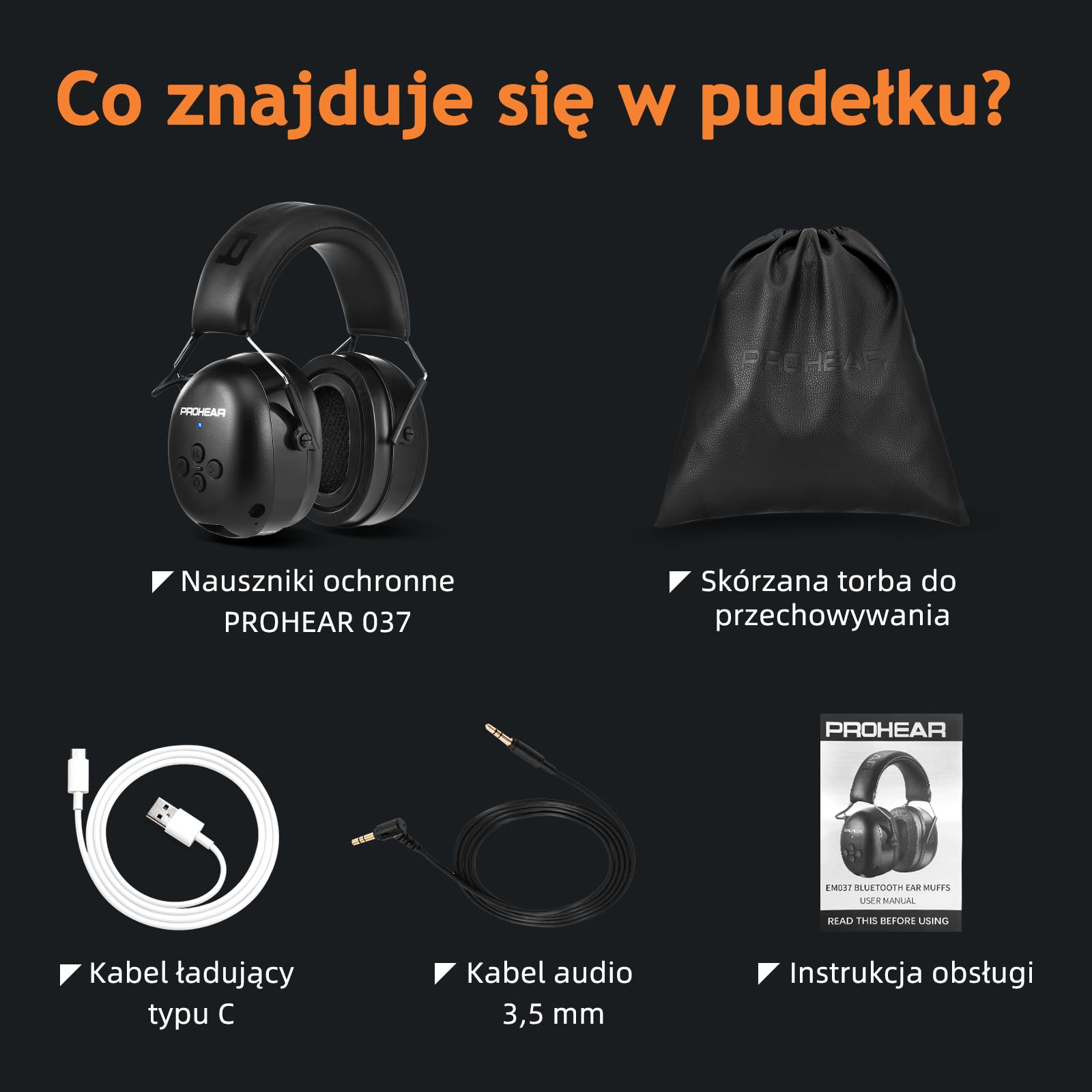 PROHEAR 037 Ochrona słuchu z Bluetooth, technologia BT 5.3, słuchawki z wbudowanym mikrofonem i redukcją hałasu, do koszenia i intensywnych aktywności rekreacyjnych, SNR 30 dB, NRR25dB