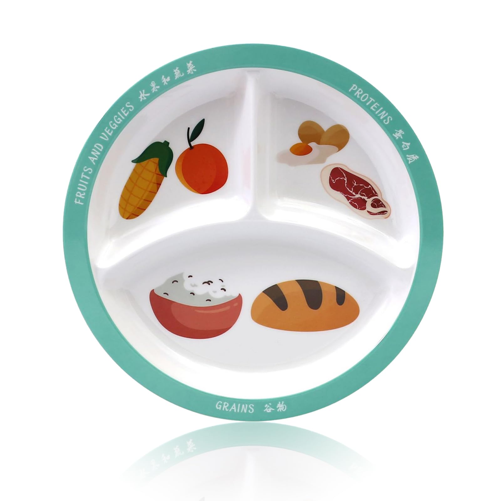 Deegbbyi Assiette Divisée 3 Compartiments – Contrôle Portions, Régime Équilibré, Incassable, Pour Adulte & Étudiant