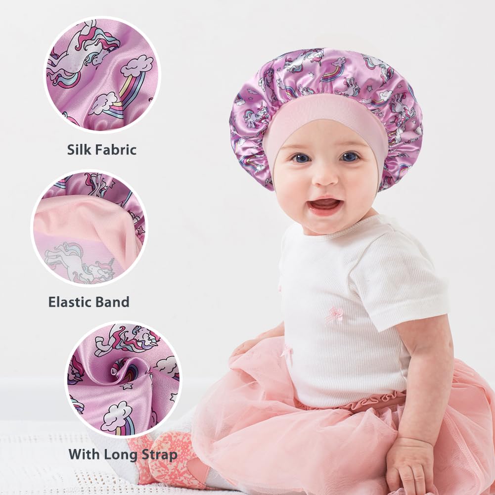 AOOWU Sleep Cap, Silk Hair Night Hat for Children Elastic Wide Band for Sleeping Adjustable Satin Hair Cap - Image 3