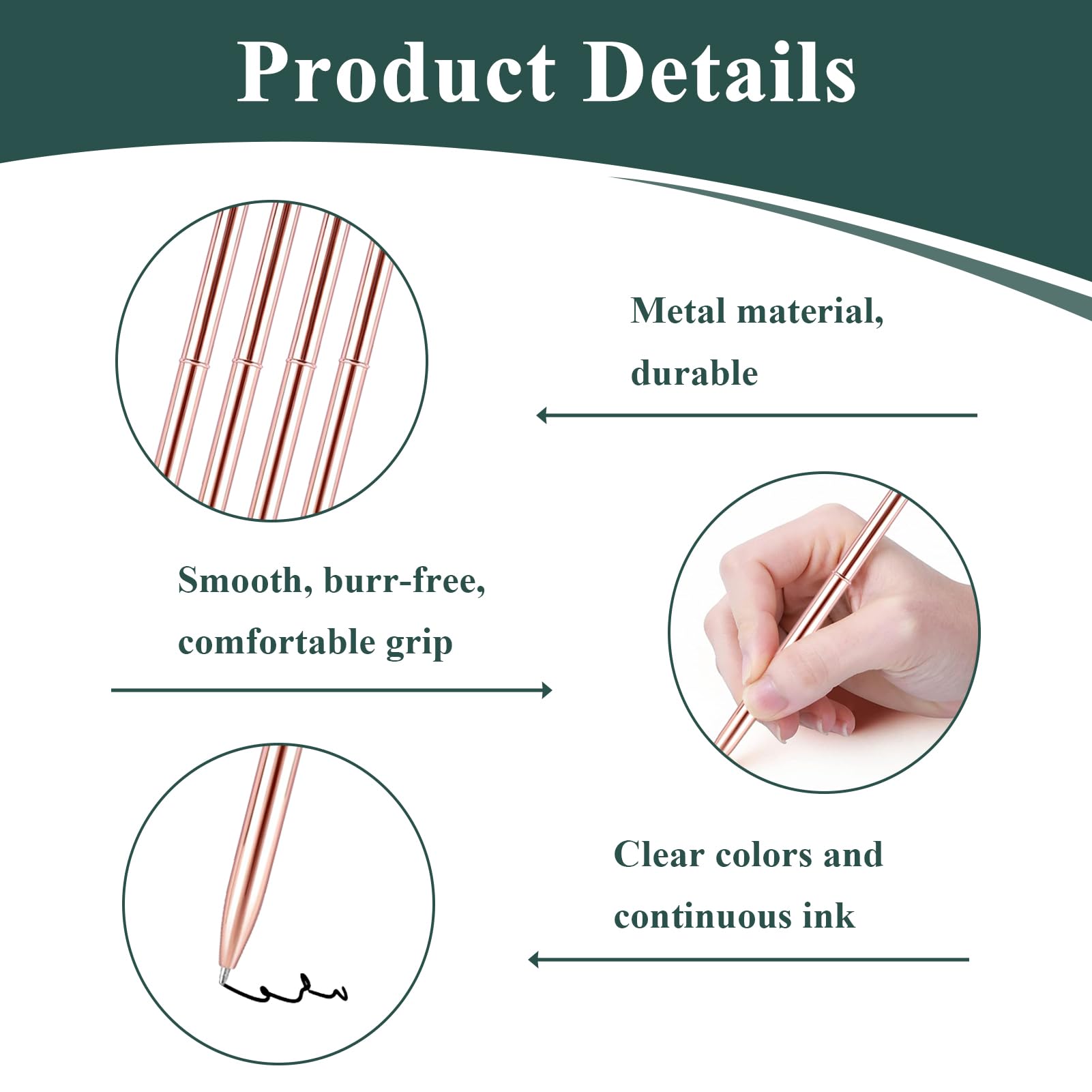 4 Pack Metal Gold Ballpoint Pen, Slim Stainless Steel Retractable Metallic Pens for Writing Lightweight Portable - Image 3