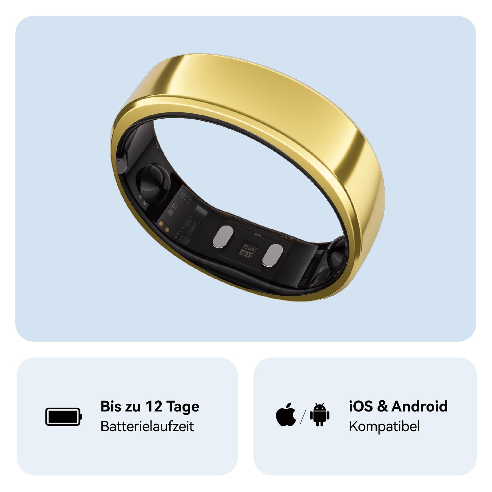 RingConn Gen 2 Smart Ring, weltweit erstes Schlafapnoe-Monitoring, Keine App-Abonnement, 12 Tage Akkulaufzeit, Stress-/Herzfrequenz-/Frauen-Gesundheits-Tracker, kompatibel mit Android und iOS