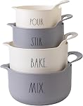 Rae Dunn Non-Slip Mixing Bowls - 4 Piece Nesting Plastic Mixing Bowl Set with Pour Spouts and Handles-Measurement Markings (Sage)