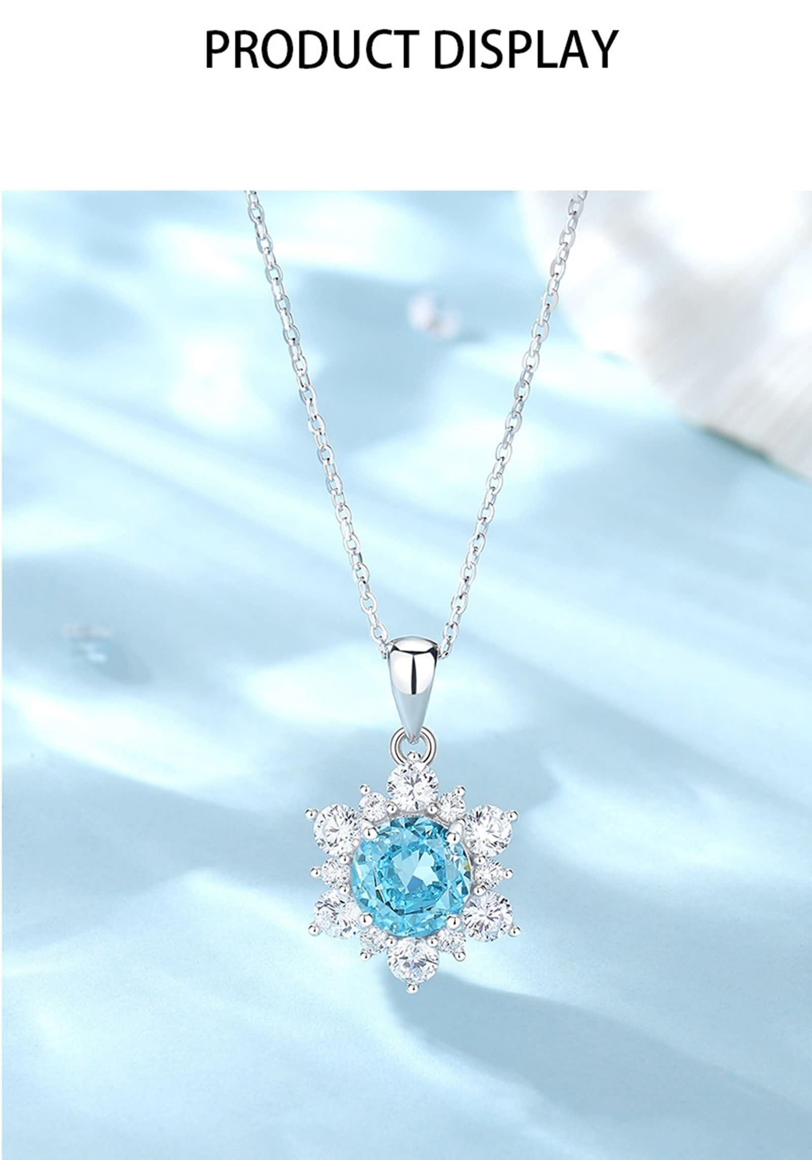 Collar de oro blanco de 9 K/14 K/18 K con rubí rojo de laboratorio, colgante de flores, 45 cm, Oro blanco 375 de 9 quilates, Moissanita Laboratorio Creado Aguamarina Moissanite