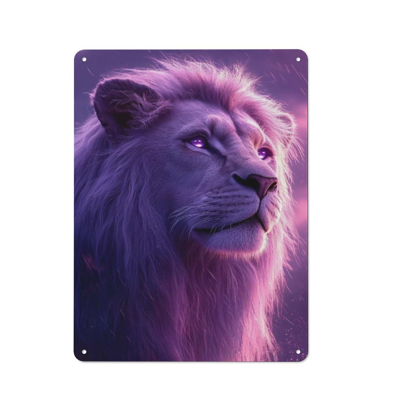 Purple Lion Portrait Rustic Metal Wall Decor 40x30cm, Decorative Metal Plaque for Shed, Garden Room, Porch Or Garage