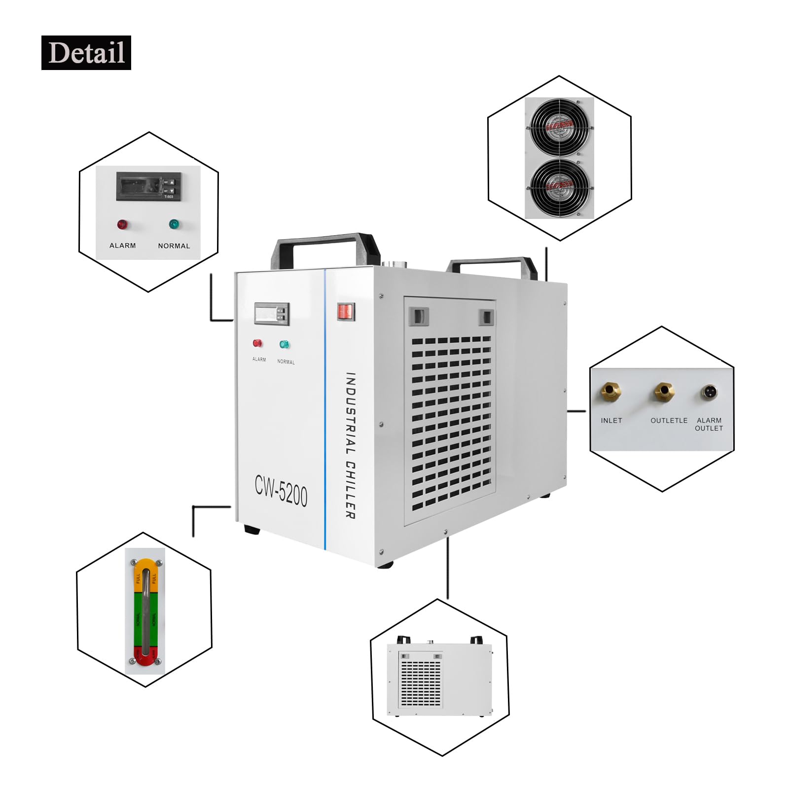 Industrial Chiller Enfriador de Agua Refrigerado Industrial, 220V CW-5200 para Tubo Láser CO2 de 60-130W, Enfriador de Tubo Láser de Vidrio