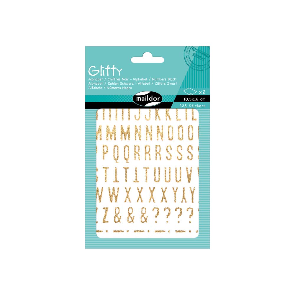 MY MANDARINE Glitzer-Sticker – 228 Sticker Mit Alphabet & Zahlen In Gold, 4 Bögen, Für Scrapbooking & DIY