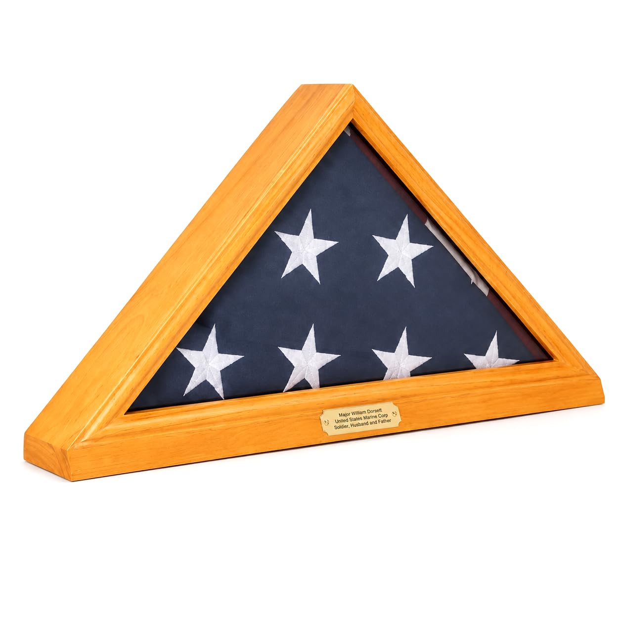 Bey-Berk Custom Personalized Solid Wood Triangle Glass Front Flag Display Case