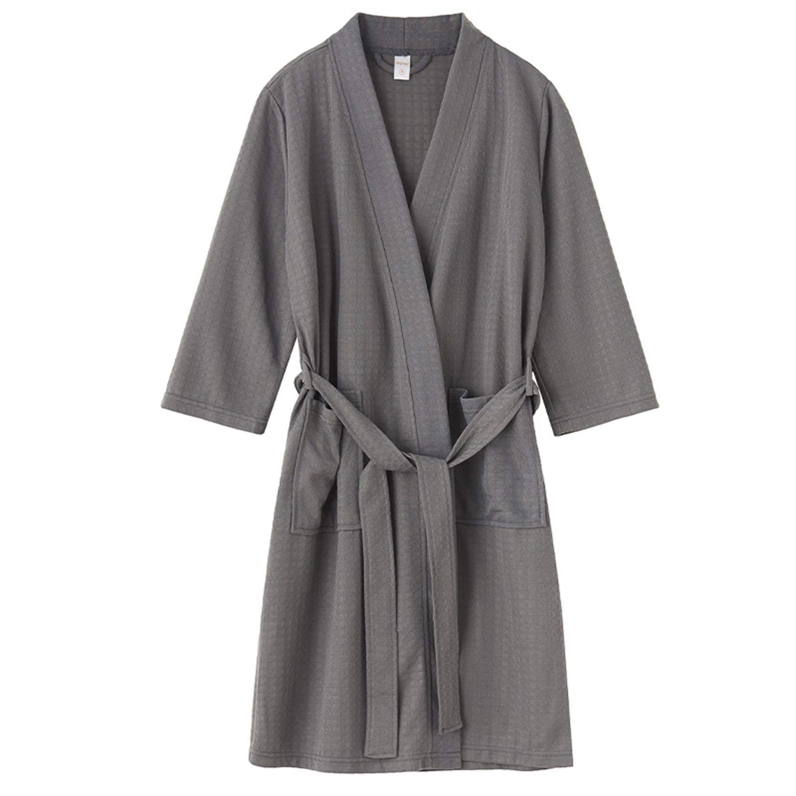 Bathrobe, Thin, Women's, Men's, Room Wear, Water Absorbent, Hotel Specifications, Lightweight, Nightgown, Warm, Pair Look, Type A Men's Gray, L Large Type A Men's Gray