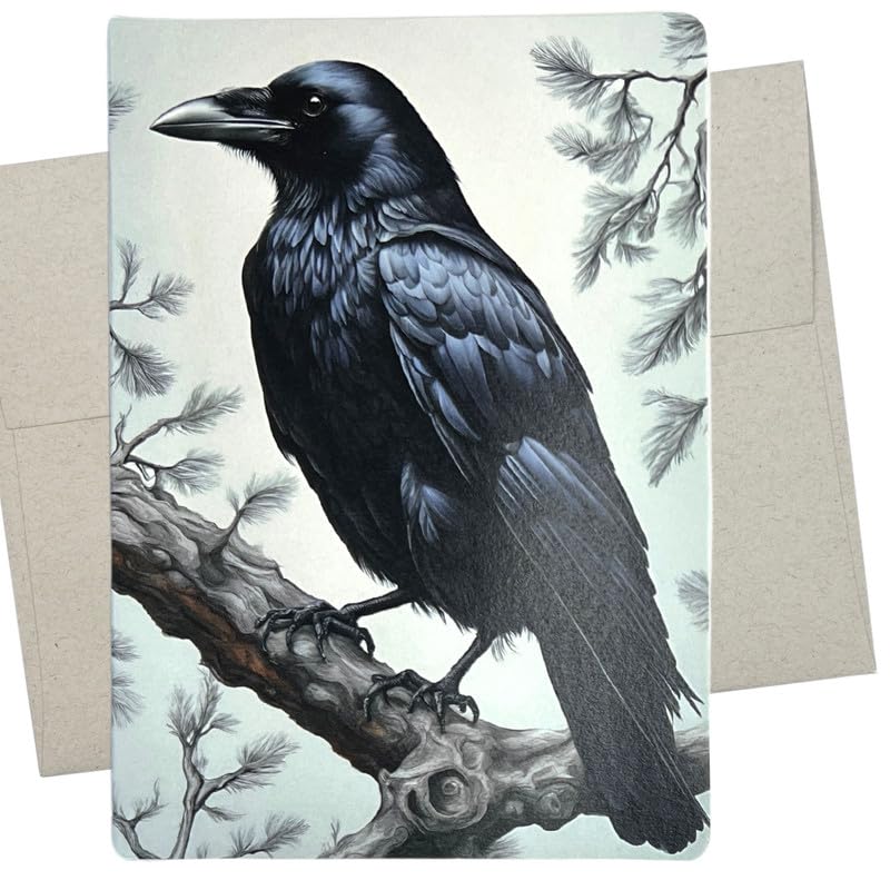 Gothic Grußkarte Mit Schwarzer Krähe/Rabe – 12,7x17,8 Cm, Blanko Innen. Für Geburtstage, Hochzeiten, Danksagungen