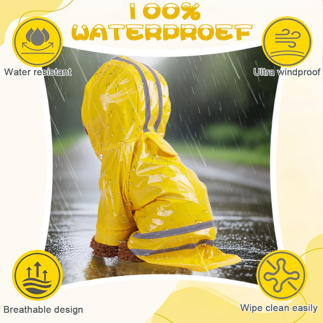 réfléchissante Manteau Chien Pluie avec Capuche Manteau imperméable avec Trou de Laisse légère réglable Poncho,Étanche Ultraléger et Aéré, pour Les Races Petites Moyennes,Giallo (1.5 à 2.5 kg)
