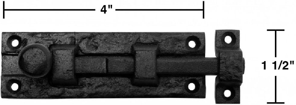 Renovators Supply Manufacturing Slide Bolt Latch 4 in. Black Wrought Iron Slide Bolt with Catch and Mounting Hardware Pack of 4