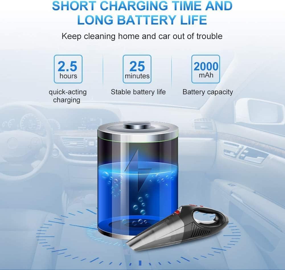 RIKIN Aspirador de Mano Partes de Aspirador de Coche 8500PA 120W portátil Potente inalámbrico Coche Aspirador con luz LED con Filtro HEPA de Acero Inoxidable