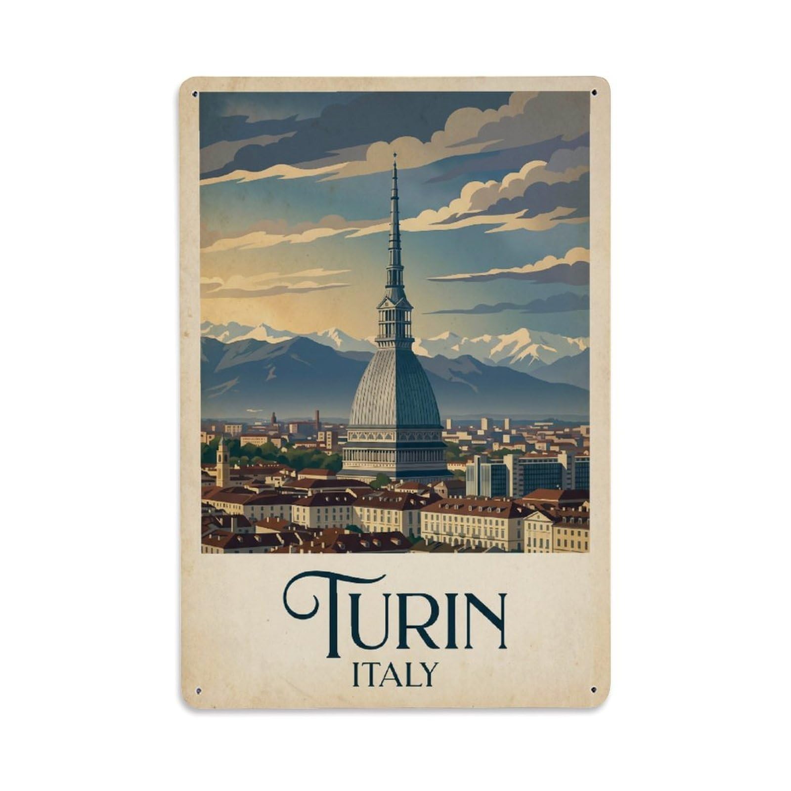 Vintage Italy Turin Travel Metal Tin Sign