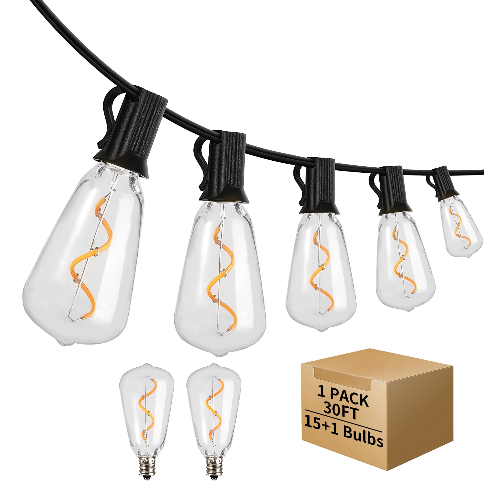 30FT LED Outdoor String Lights Waterproof, 2200K ST38 LED Globe Outdoor Lights for Patio with 16 Edison Vintage Shatterproof Bulbs, Connectable Backyard Lights for Garden, Bistro, Porch, Cafe