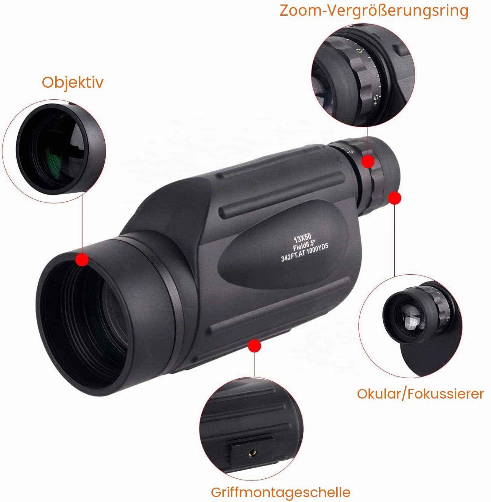Monokular-Teleskop für Erwachsene – 13 x 50 High Power HD Optik Zoom Monokular Teleskop für Smartphone, klares FMC BAK4 Prisma wasserdichtes Monokular für Vogelbeobachtung, Camping, Konzert, Match