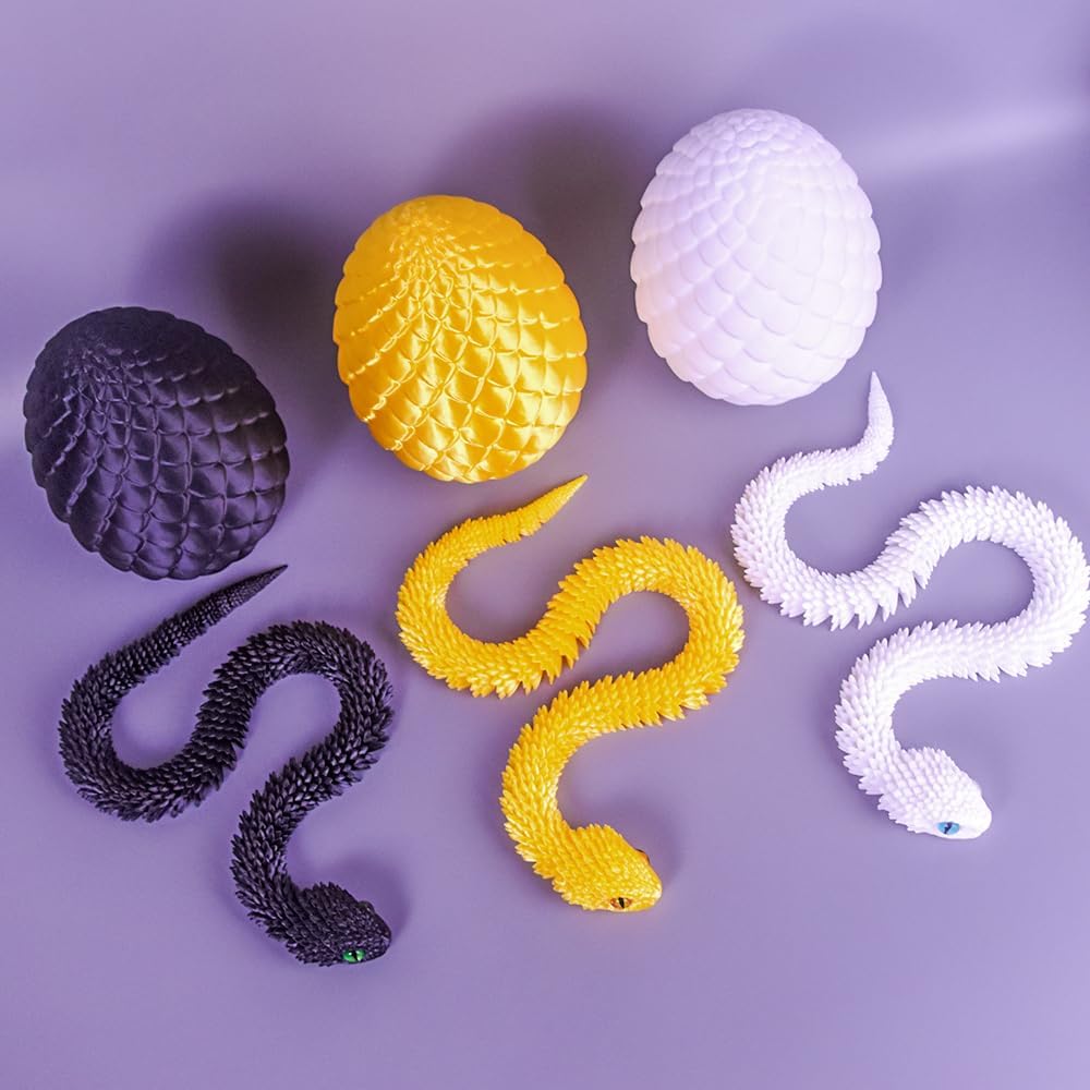 24 inch Snake Fidget Toy, 3D Printed Snake with Egg, Realistic Slithering Design, Stress Relief Desk Decor, Easter Egg for Kids & Adults (White)