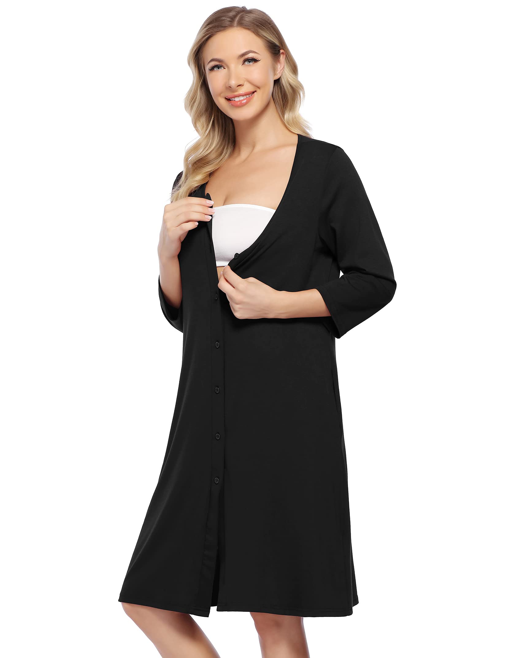 KOJOOIN Naissance Femme Chemise de Nuit d'allaitement Pyjama de Grossesse Vêtements de Nuit avec Patte de Boutonnage sur Toute la Longueur